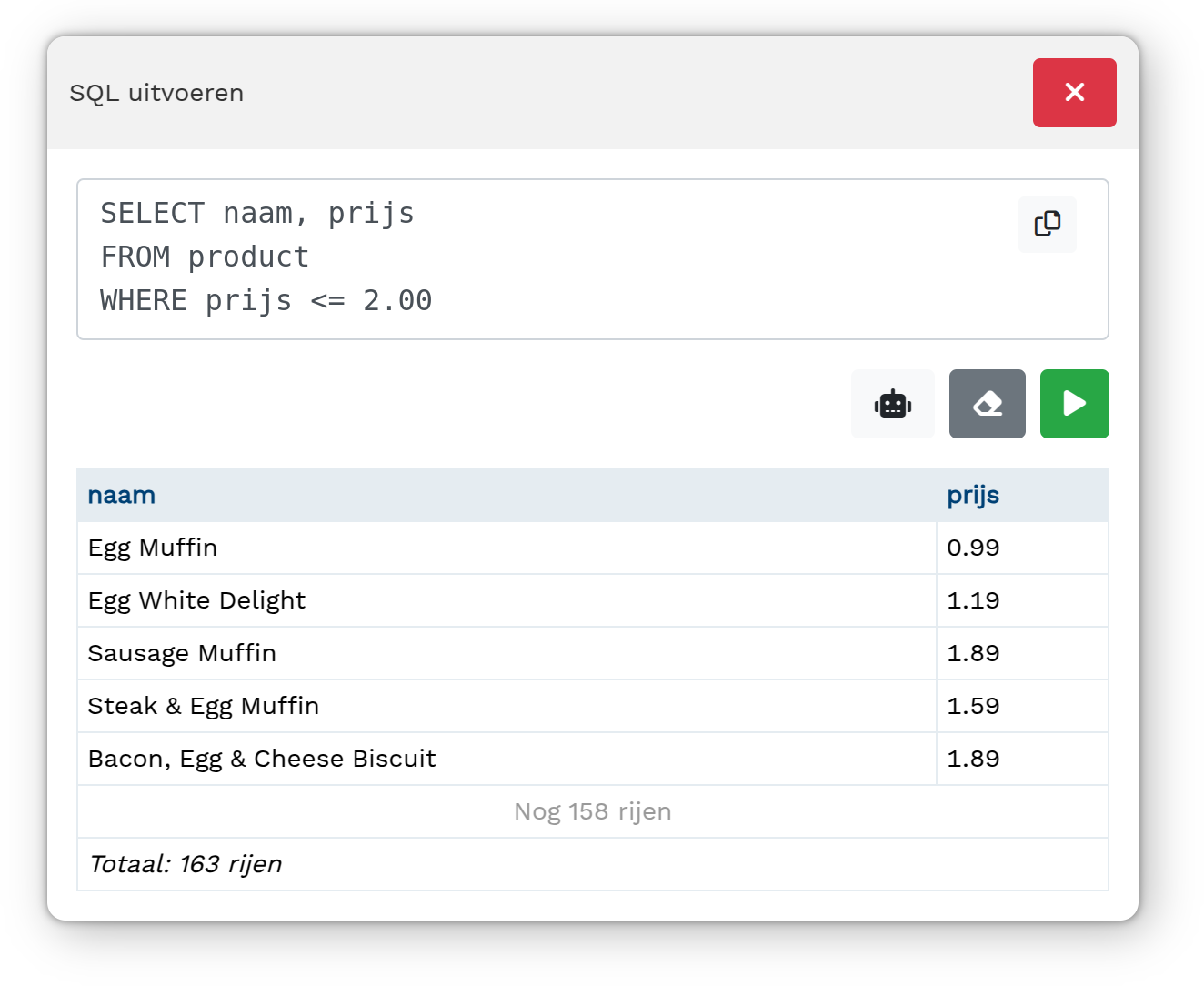 Screenshot van de SQLite browser