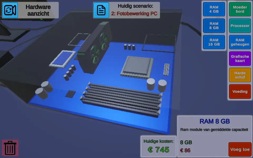 Screenshot van de educatieve minigame